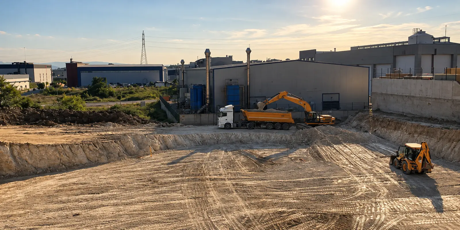 Düzlenmiş sahada tıra yükleme yapan ekskavatör
